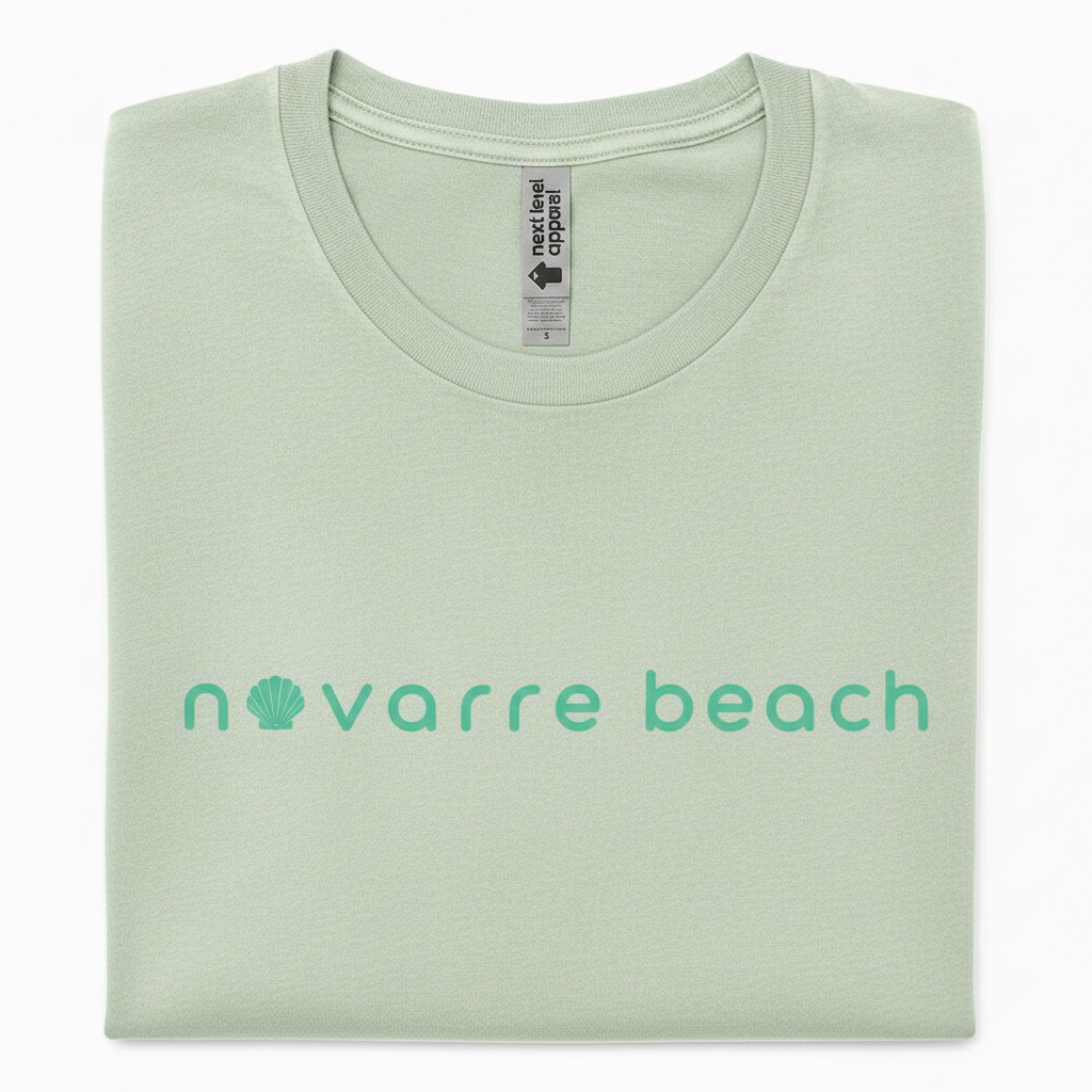 Navarre Beach Co. tee in pale stonewash green with seafoam green print